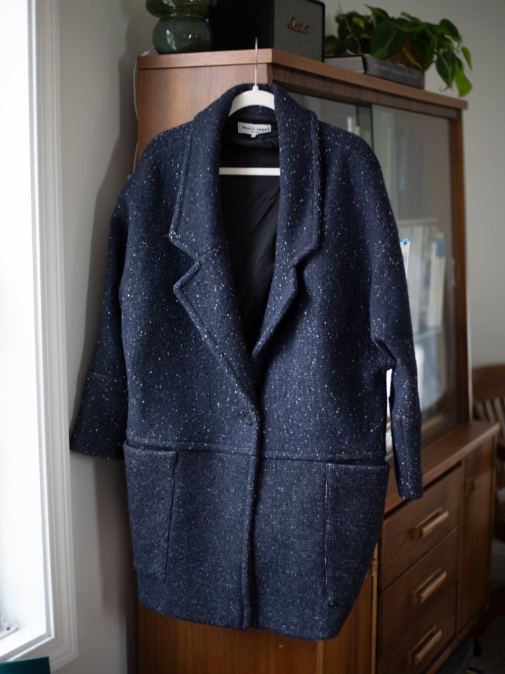 Apiece Apart Navy Speckled Wool Oversized Cocoon Coat | Made in USA | Size S